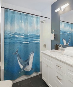 Whale Shower Curtain with Waterproof Fabric for Easy Maintenance