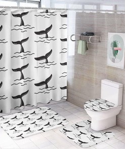 Whale Tail Fin Shark Attack Shower Curtain, Waterproof Bathroom Decor by Vantaso