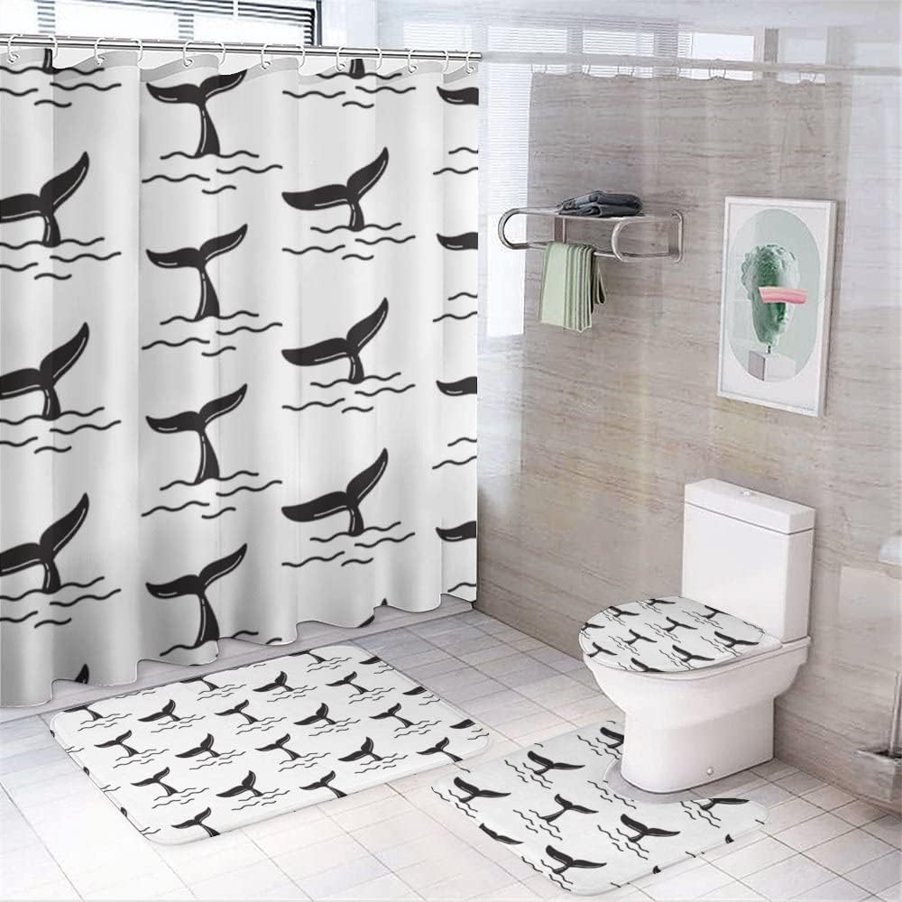 Whale Tail Fin Shark Attack Shower Curtain, Waterproof Bathroom Decor by Vantaso