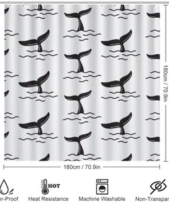 Whale Tail Fin Shark Attack Shower Curtain, Waterproof Bathroom Decor by Vantaso