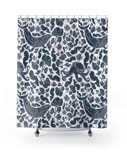 Whale Watch 3D Printed Shower Curtain for Ocean Themed Bathroom