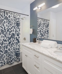 Whale Watch 3D Printed Shower Curtain for Ocean Themed Bathroom