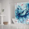 Whale and Fish Watercolor Print Shower Curtain, Waterproof Fabric