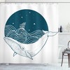 Whale and Stars Old Ship Ocean Print Shower Curtain for Bathroom