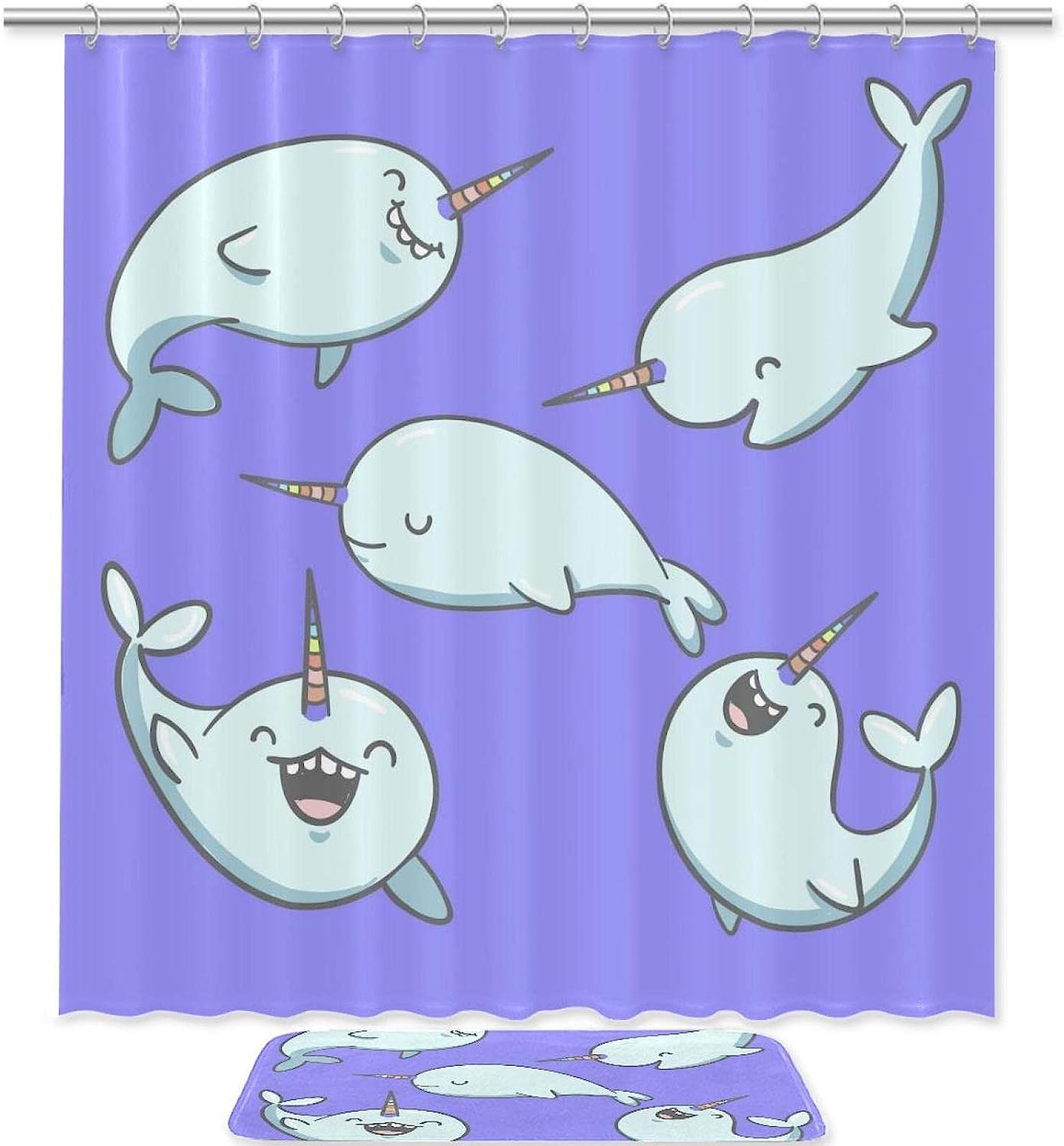 Whales And Unicorns - Unique Digital Print Shower Curtain - Waterproof And Stylish