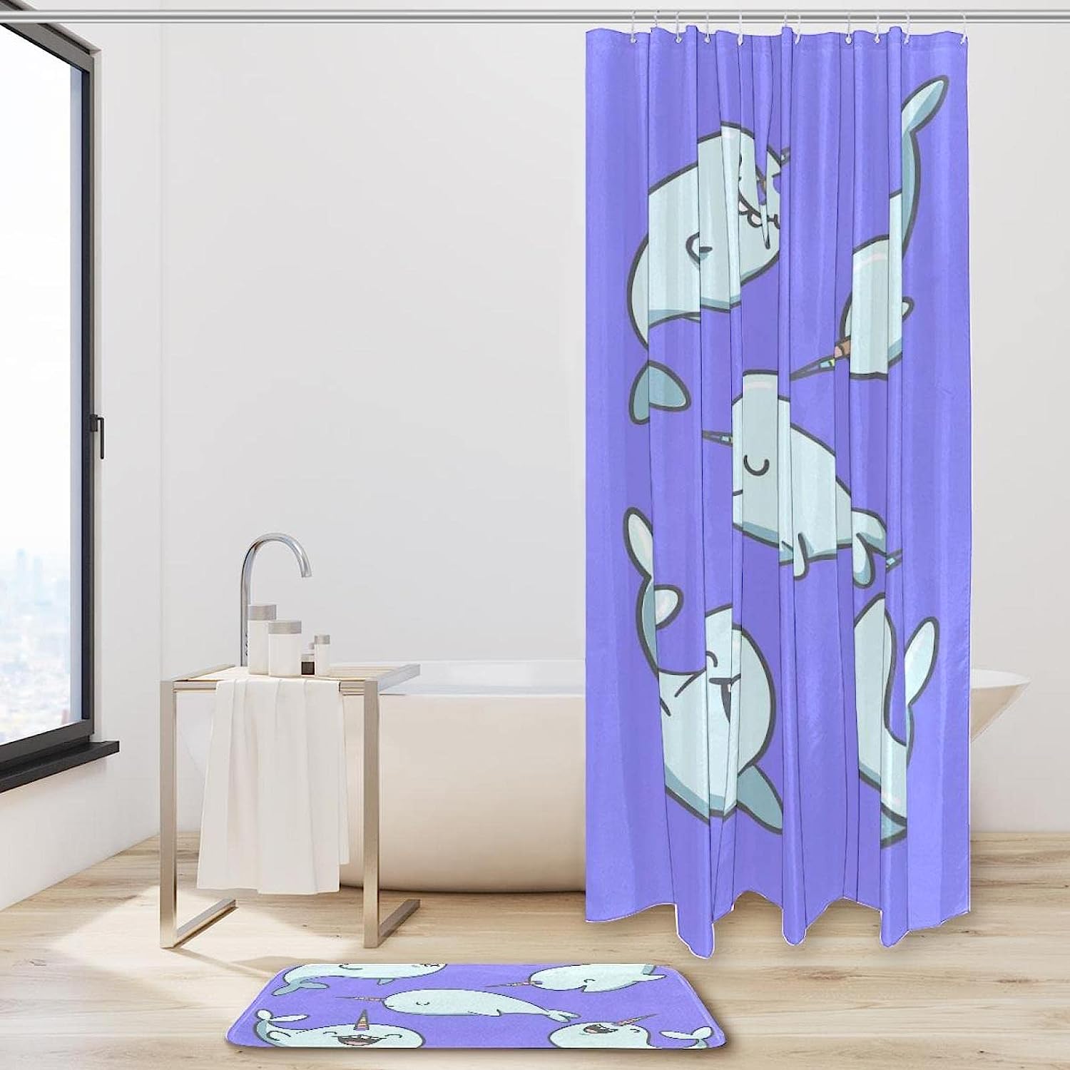 Whales And Unicorns - Unique Digital Print Shower Curtain - Waterproof And Stylish - Image 2