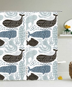 Whales Octopus Shower Curtain with Underwater Marine Mammal Graphic for a Modern and Chic Bathroom 