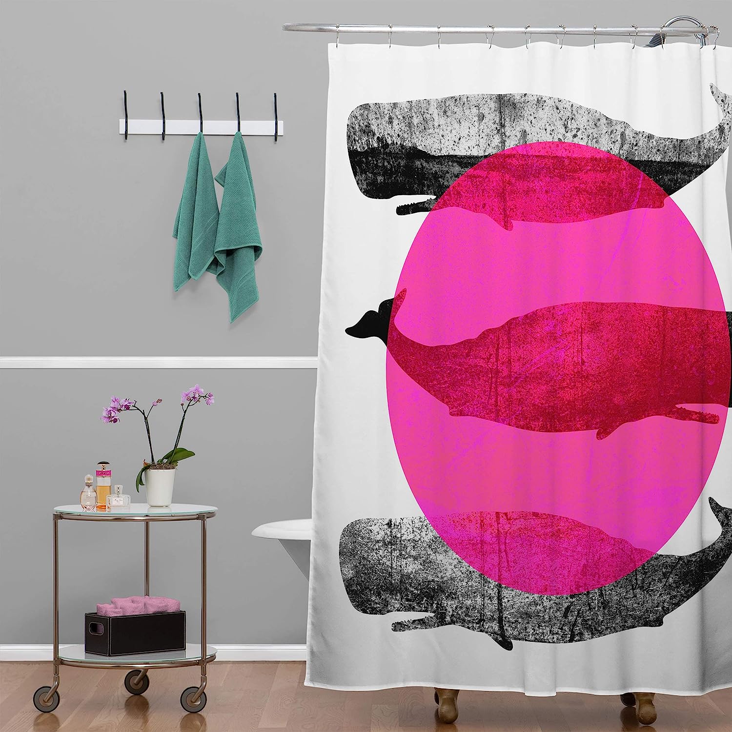 Whales Pink Shower Curtain By Elisabeth Fredriksson For A Whimsical Bathroom Touch - Image 2
