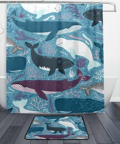 Whales Sea Coral Curtain Full Size, Waterproof Bathroom Decor