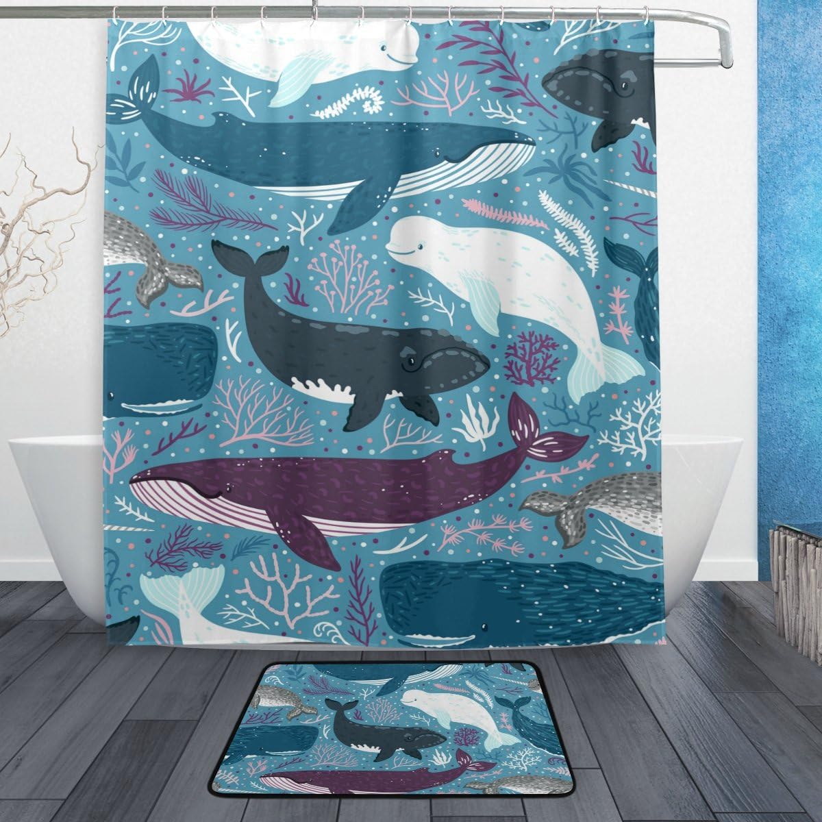 Whales Sea Coral Curtain Full Size, Waterproof Bathroom Decor