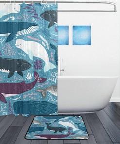Whales Sea Coral Curtain Full Size, Waterproof Bathroom Decor
