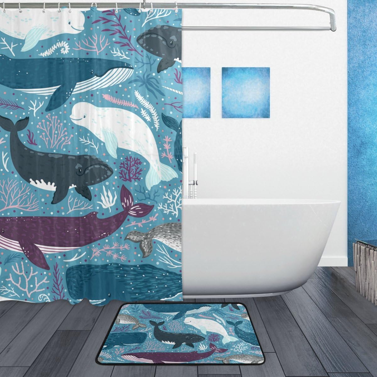 Whales Sea Coral Curtain Full Size, Waterproof Bathroom Decor