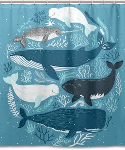 Whales Sea Coral Decorative Shower Curtain, Waterproof Fabric
