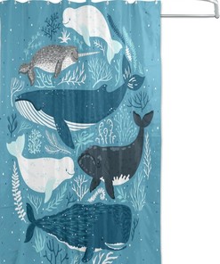 Whales Sea Coral Decorative Shower Curtain, Waterproof Fabric