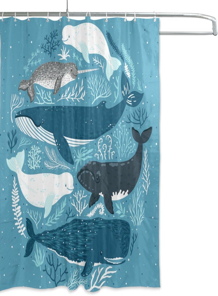 Whales Sea Coral Decorative Shower Curtain, Waterproof Fabric