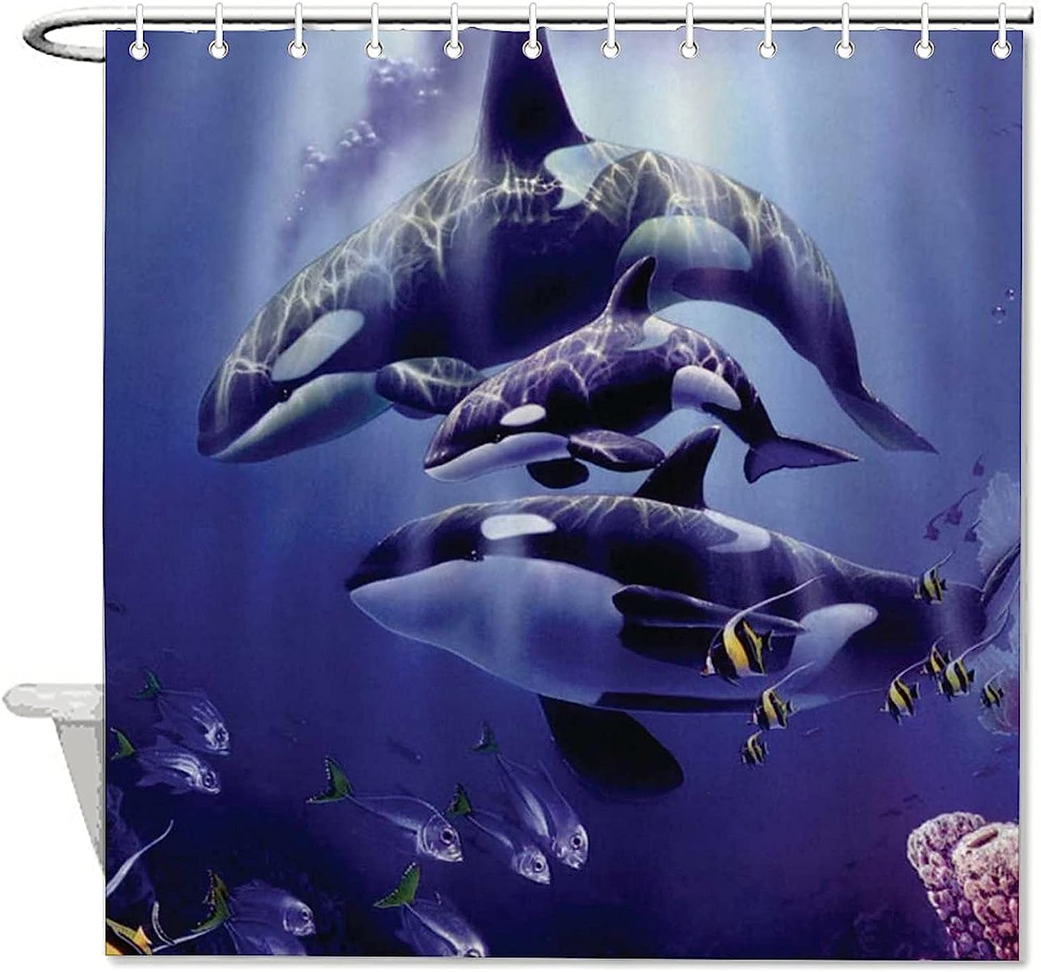 Whales Theme Watercolor Print Shower Curtain for Bathroom Decor