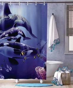 Whales Theme Watercolor Print Shower Curtain for Bathroom Decor