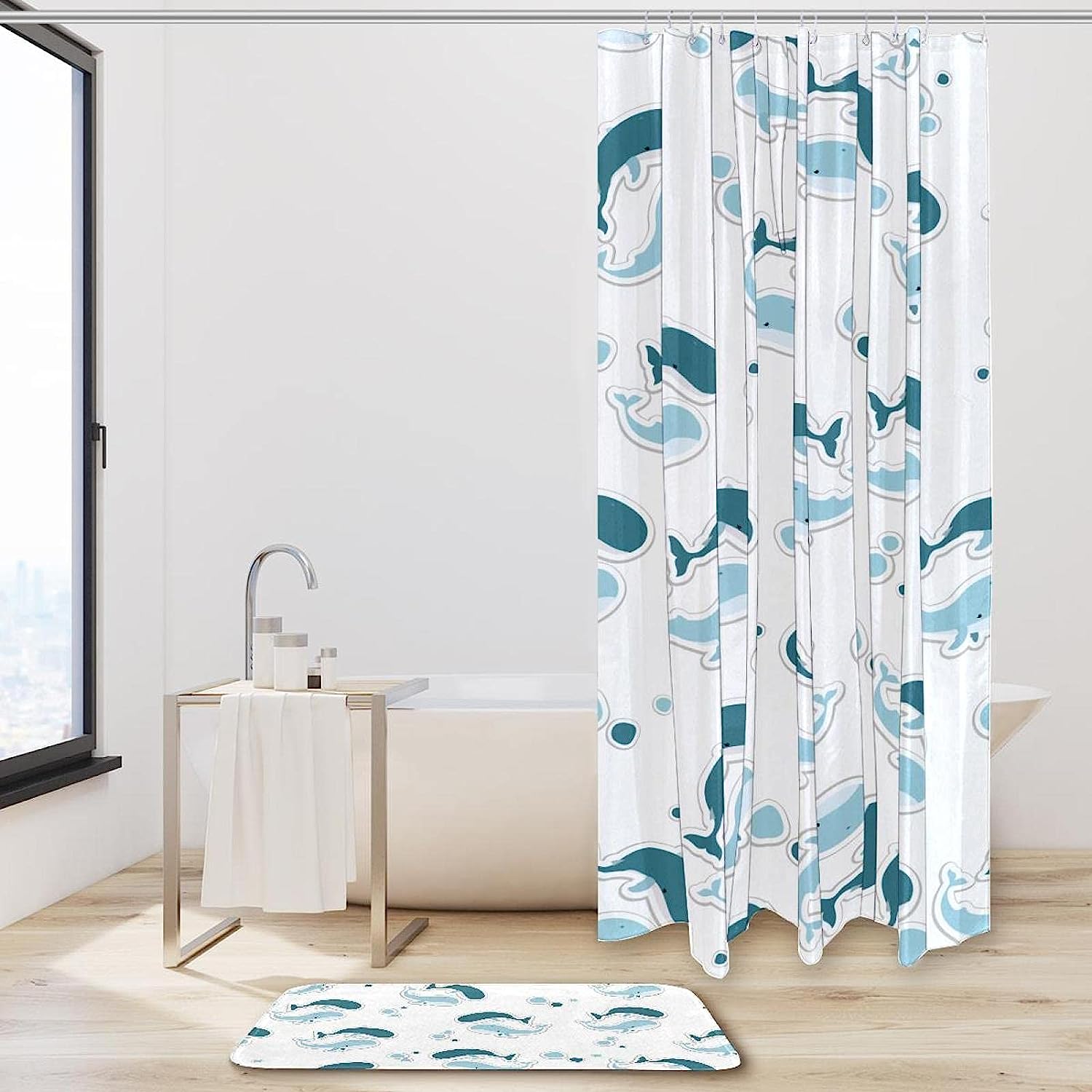 Whales White Unique Shower Curtain With Microfiber Accents, Machine Washable - Image 2