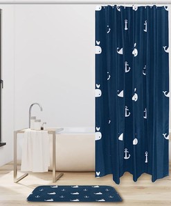 Whales and Anchors Pattern Shower Curtain with Waterproof Fabric for Nautical Bathroom Decor