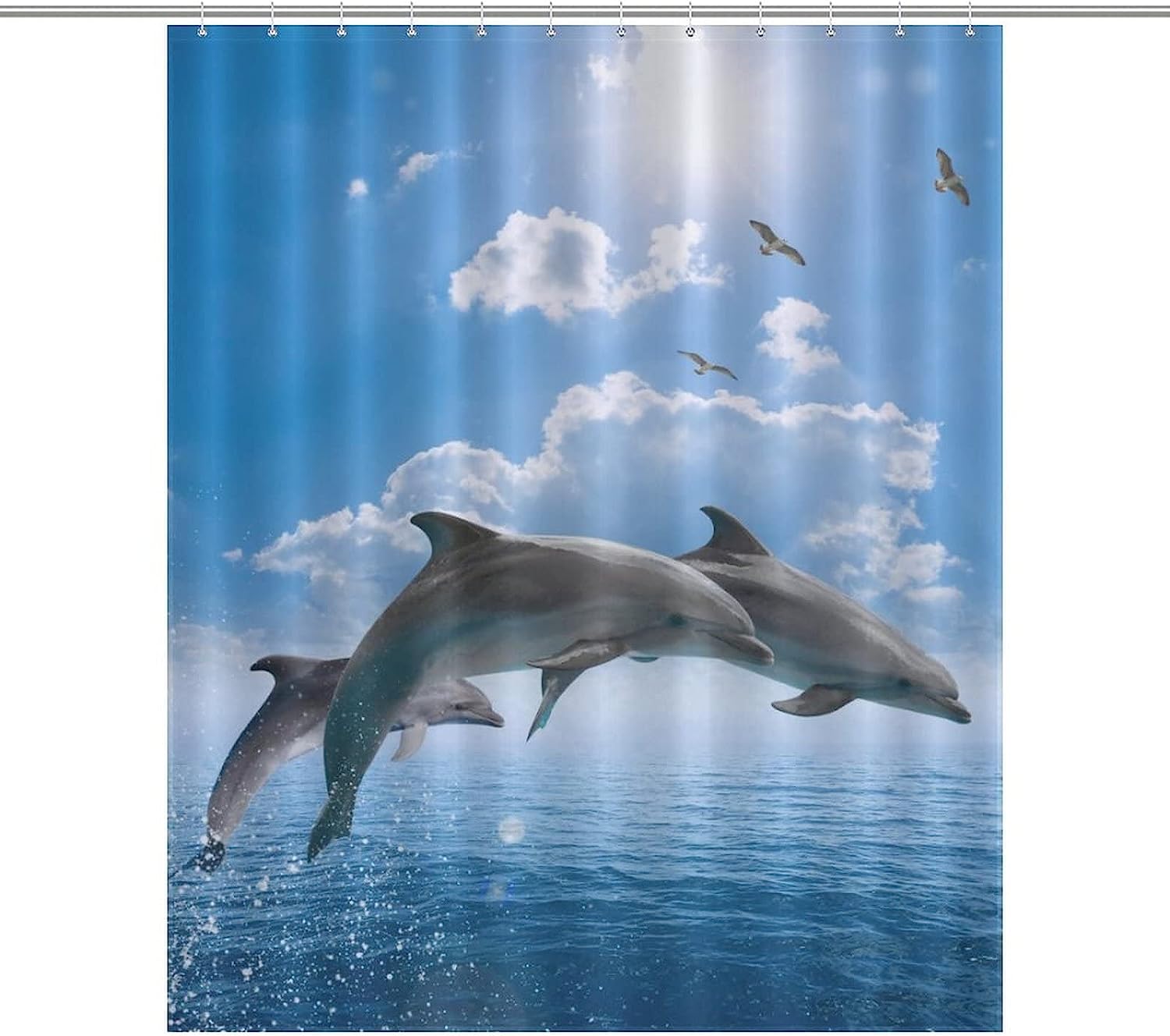 Whales and Dolphins Mixed Media Print Shower Curtain Fabric for Underwater Themed Bathroom Decor