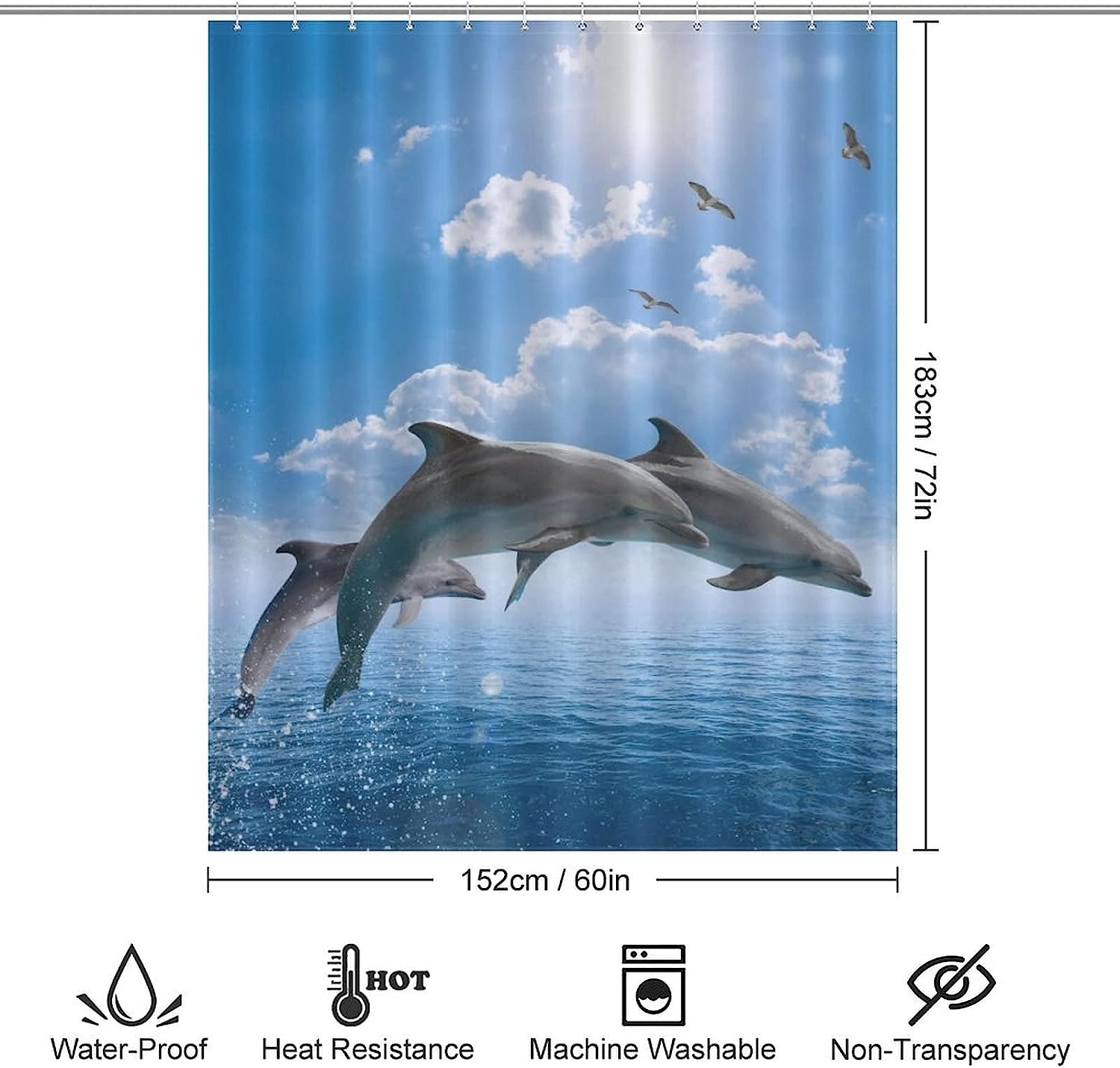Whales and Dolphins Mixed Media Print Shower Curtain Fabric for Underwater Themed Bathroom Decor