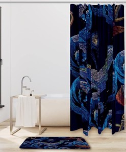 Whales and Lighthouse Boat Shower Curtain with Waterproof Fabric for Coastal Bathroom Decor