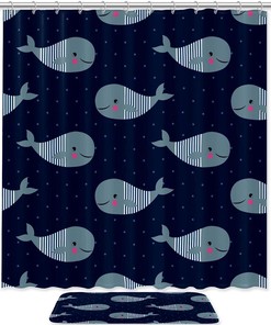 Whales on Dark Polka Dot Background Shower Curtain with Waterproof Material for a Fun Bathroom 