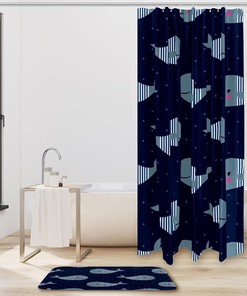 Whales on Dark Polka Dot Background Shower Curtain with Waterproof Material for a Fun Bathroom