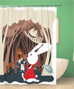 Whimsical Alice Adventures Wonderland Shower Curtain - Waterproof Fabric Bathroom Decor 