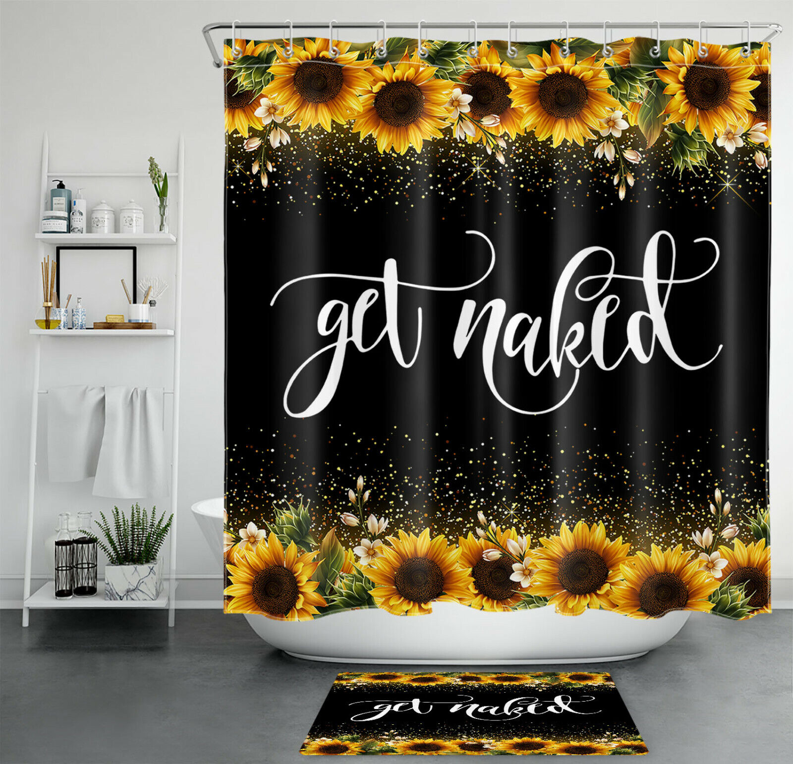 Whimsical Autumn Sunflower Funny Shower Curtain, Bathroom Accessory