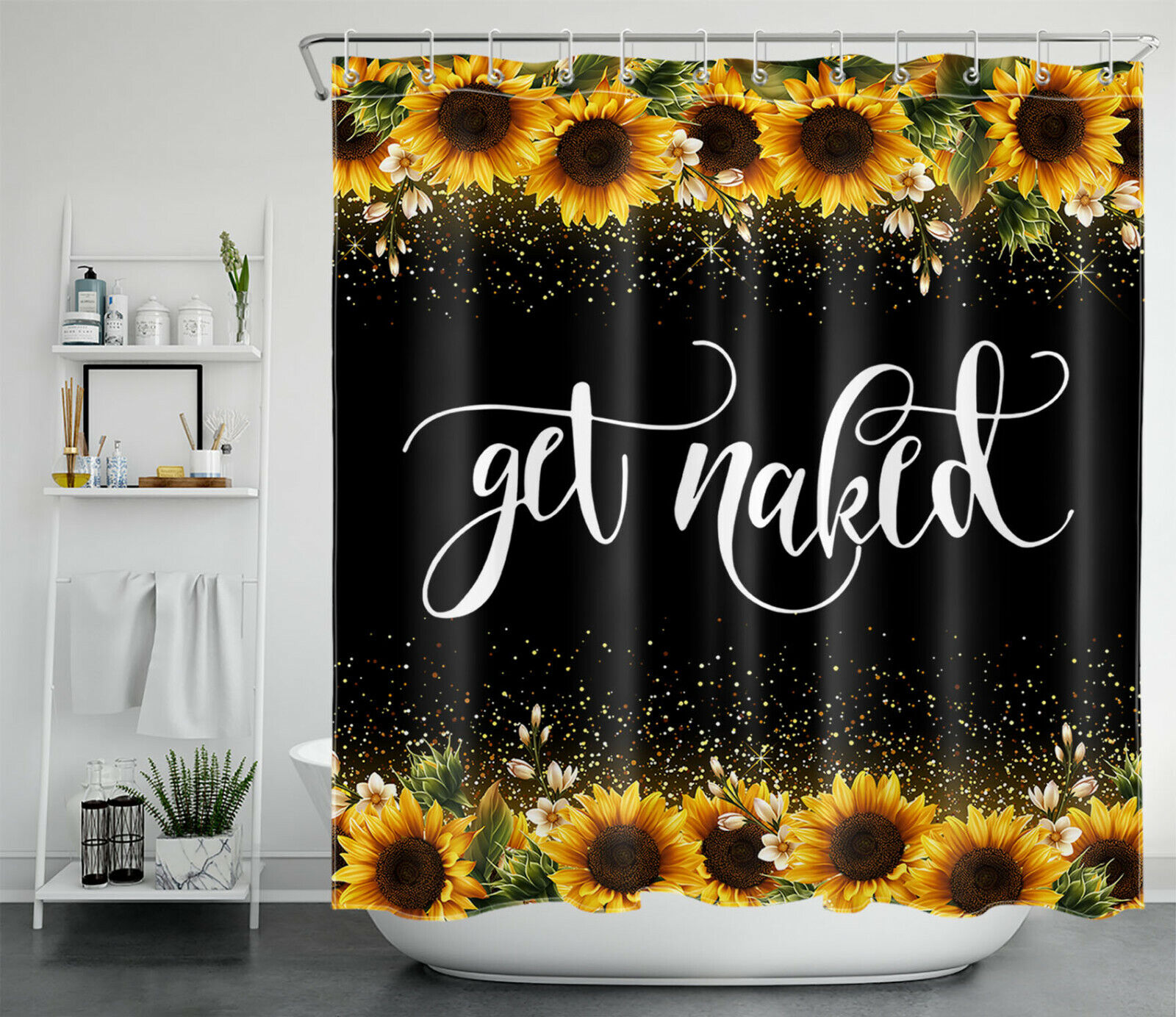 Whimsical Autumn Sunflower Funny Shower Curtain, Bathroom Accessory