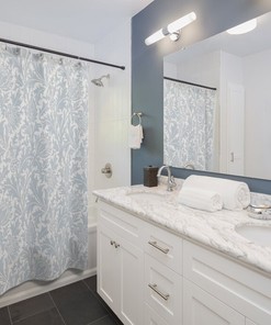 Whimsical Bath Accessory, William Morris Thistle Silver Grey White Floral Print Shower Curtain