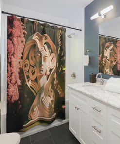 Whimsical Blush Art Deco Sculpture Shower Curtain With Polaroid View For A Feminine Touch