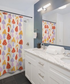 Whimsical Boho Mushrooms Shower Curtain With Pop Art Mushrooms Bath Curtains For Boho Home Decor