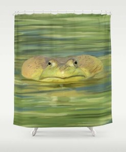 Whimsical Bullfrog Frog Green Shower Curtain for Nature Lovers' Bathroom 