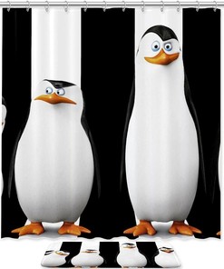 Whimsical Cartoon Penguin Waterproof Shower Curtain For Bathroom Decor