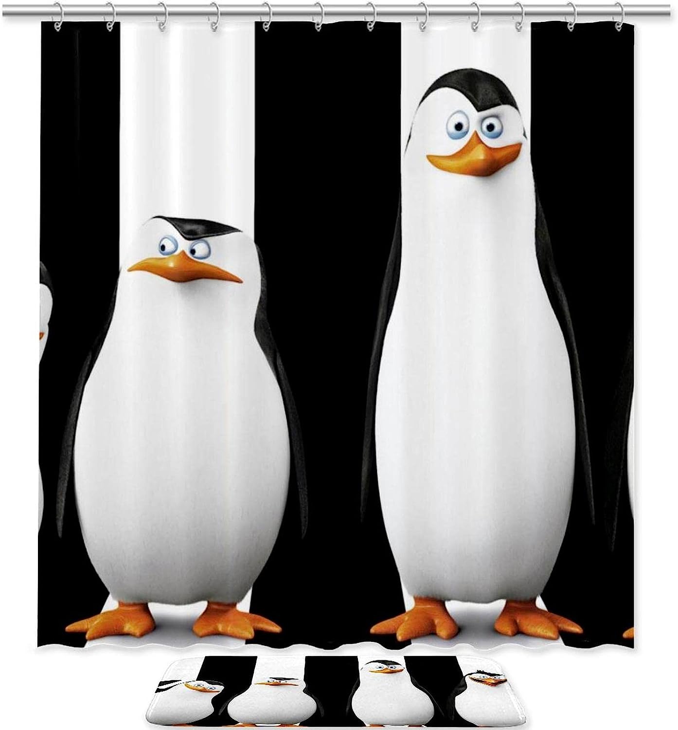 Whimsical Cartoon Penguin Waterproof Shower Curtain For Bathroom Decor