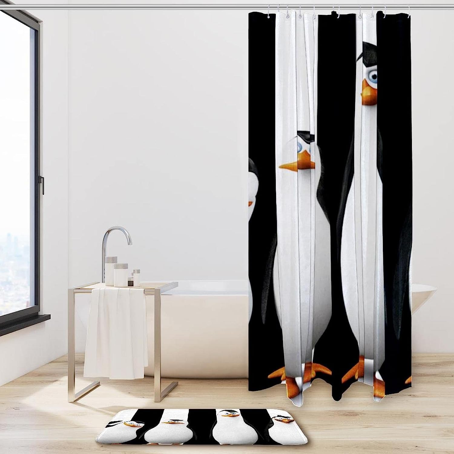 Whimsical Cartoon Penguin Waterproof Shower Curtain For Bathroom Decor - Image 2