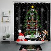 Whimsical Cartoon Santa Elk Abstract Christmas Tree Fabric Shower Curtain For Bathroom Decor