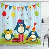 Whimsical Cartoon Shower Curtain With Birthday Penguin Print For Kids Bathroom Decor