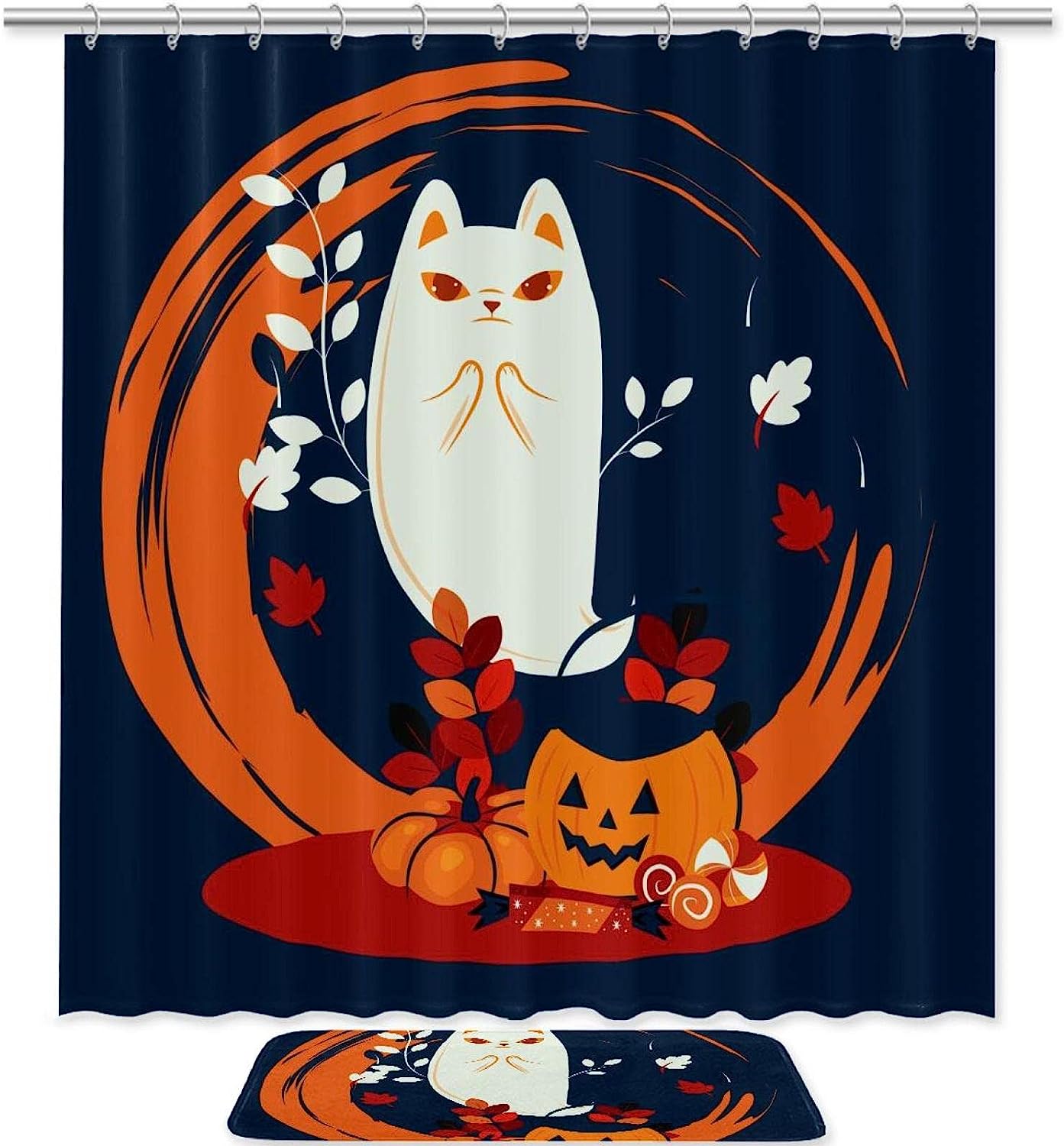 Whimsical Cat And Moon Waterproof Shower Curtain For Dreamy Bathroom