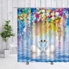 Whimsical Celebration of Love in White Swan and Flowers Shower Curtain for Romantic Bathroom Decor 