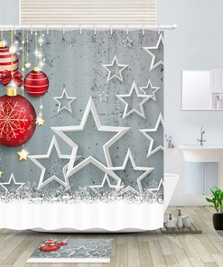 Whimsical Christmas Balls And Snowflakes Shower Curtain - Fabric Holiday Decor