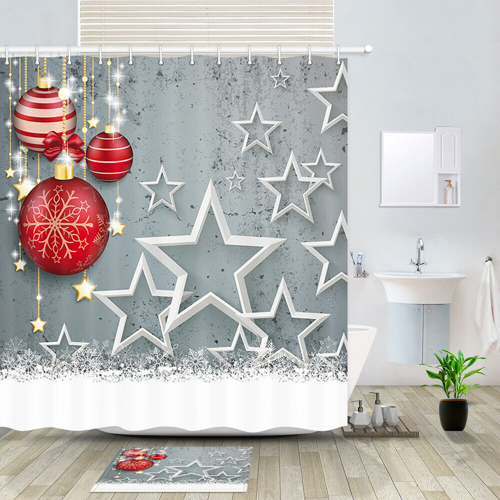 Whimsical Christmas Balls And Snowflakes Shower Curtain - Fabric Holiday Decor