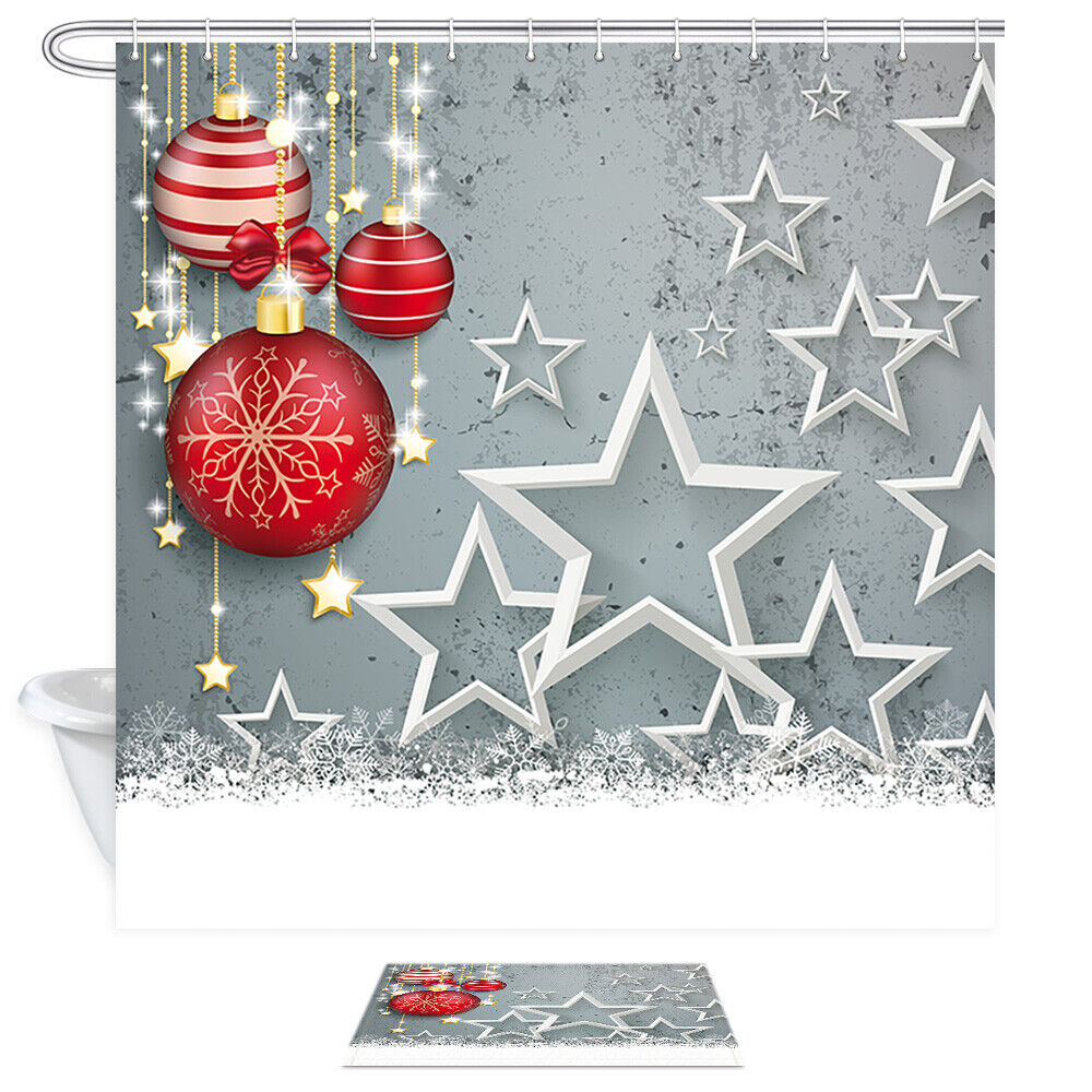 Whimsical Christmas Balls And Snowflakes Shower Curtain - Fabric Holiday Decor - Image 2