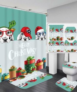 Whimsical Christmas Cartoon Dogs Waterproof Shower Curtain