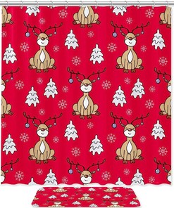 Whimsical Christmas Deer Shower Curtain - Waterproof Fabric Bathroom Decor
