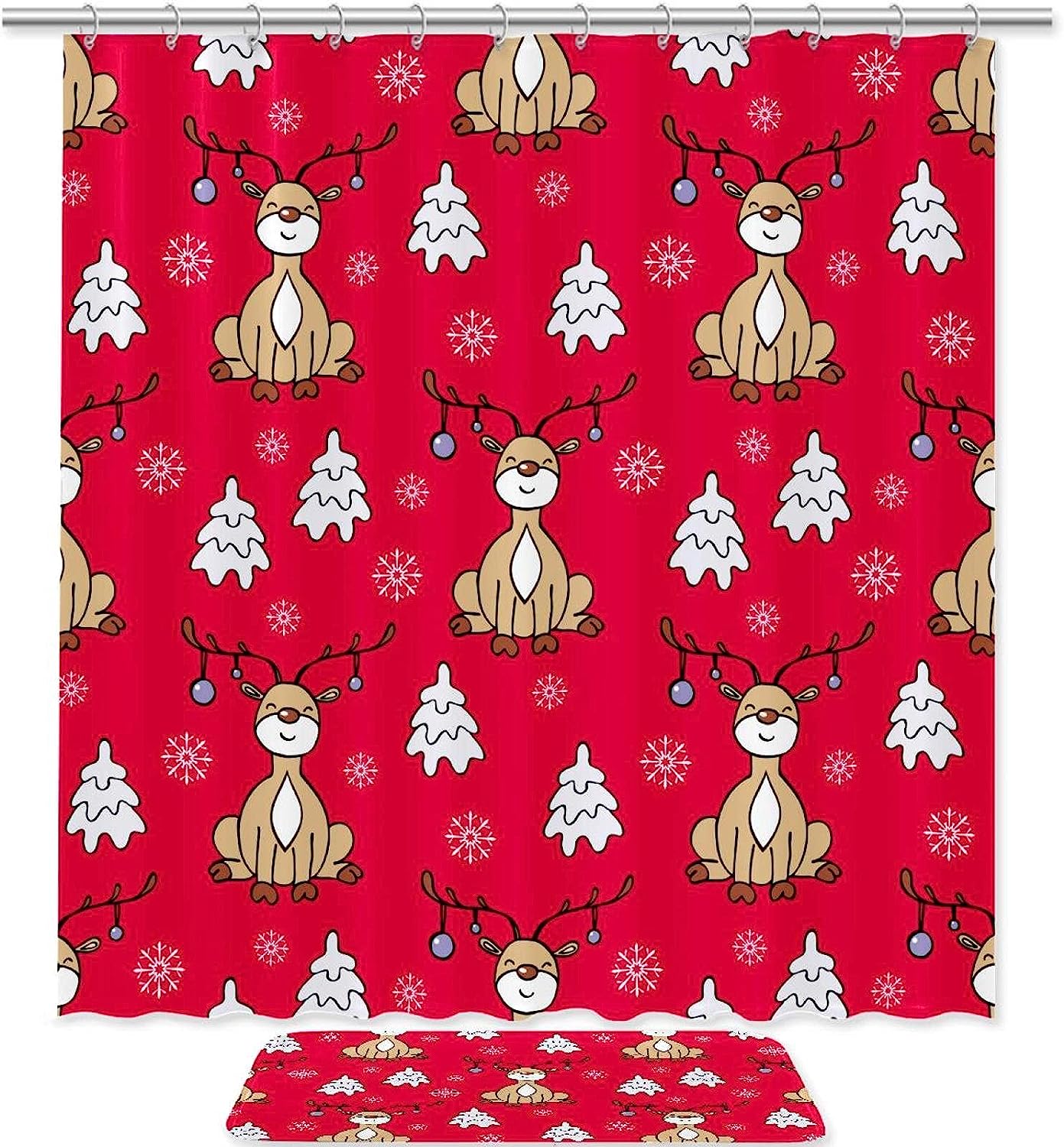 Whimsical Christmas Deer Shower Curtain - Waterproof Fabric Bathroom Decor