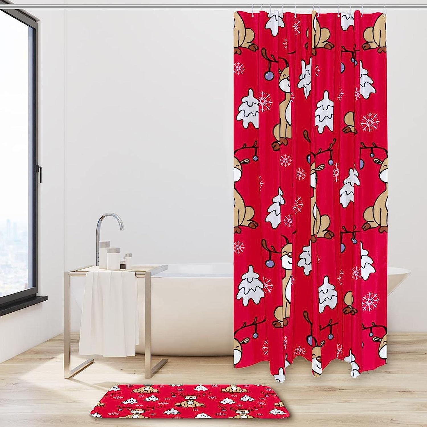 Whimsical Christmas Deer Shower Curtain - Waterproof Fabric Bathroom Decor - Image 2