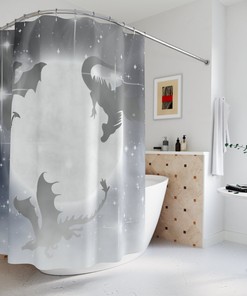 Whimsical Dragon Shower Curtain Featuring Moons And Stars For A Mythical Bathroom
